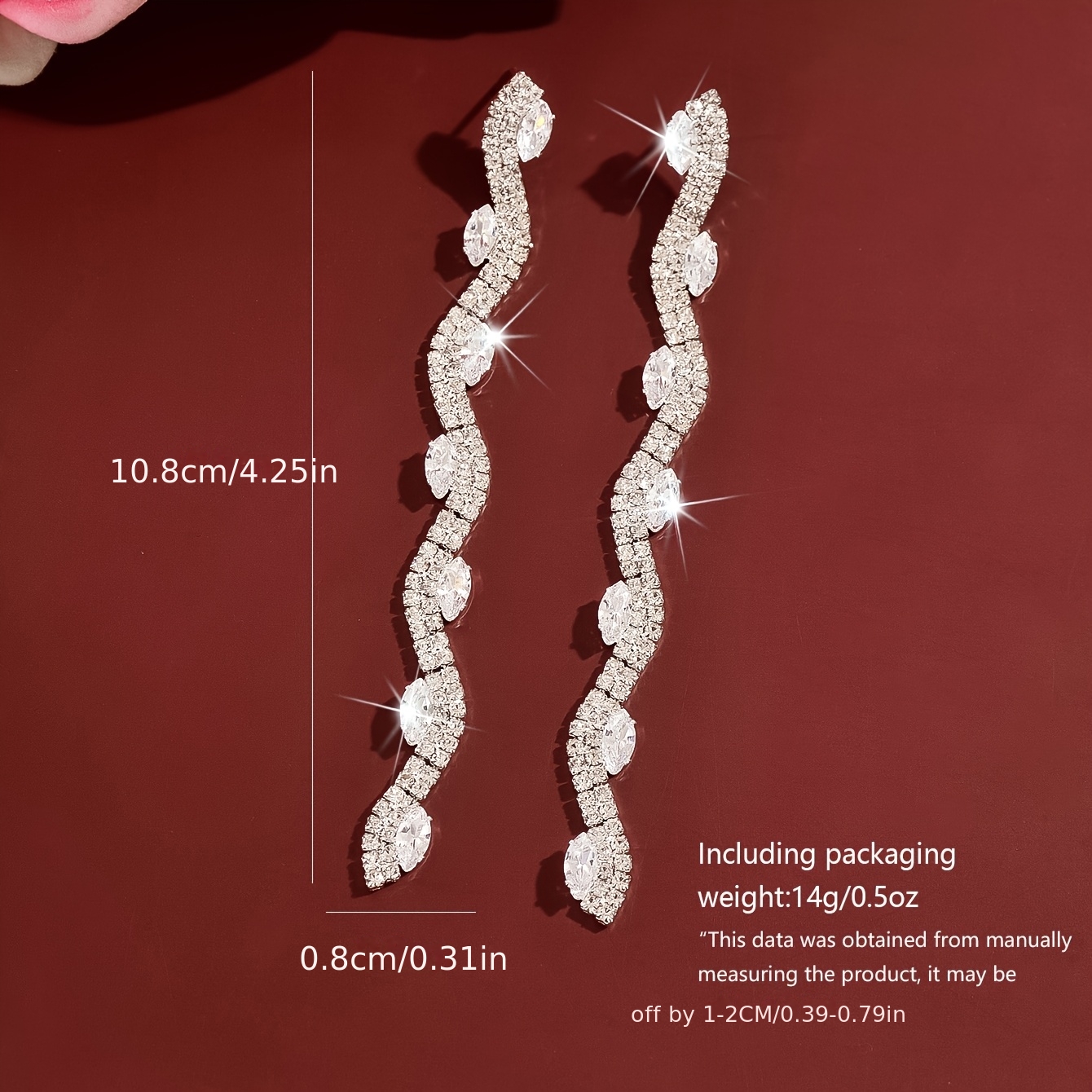 Women's Light Luxury S-shaped Wave Long Drop Earrings, Sparkling Design